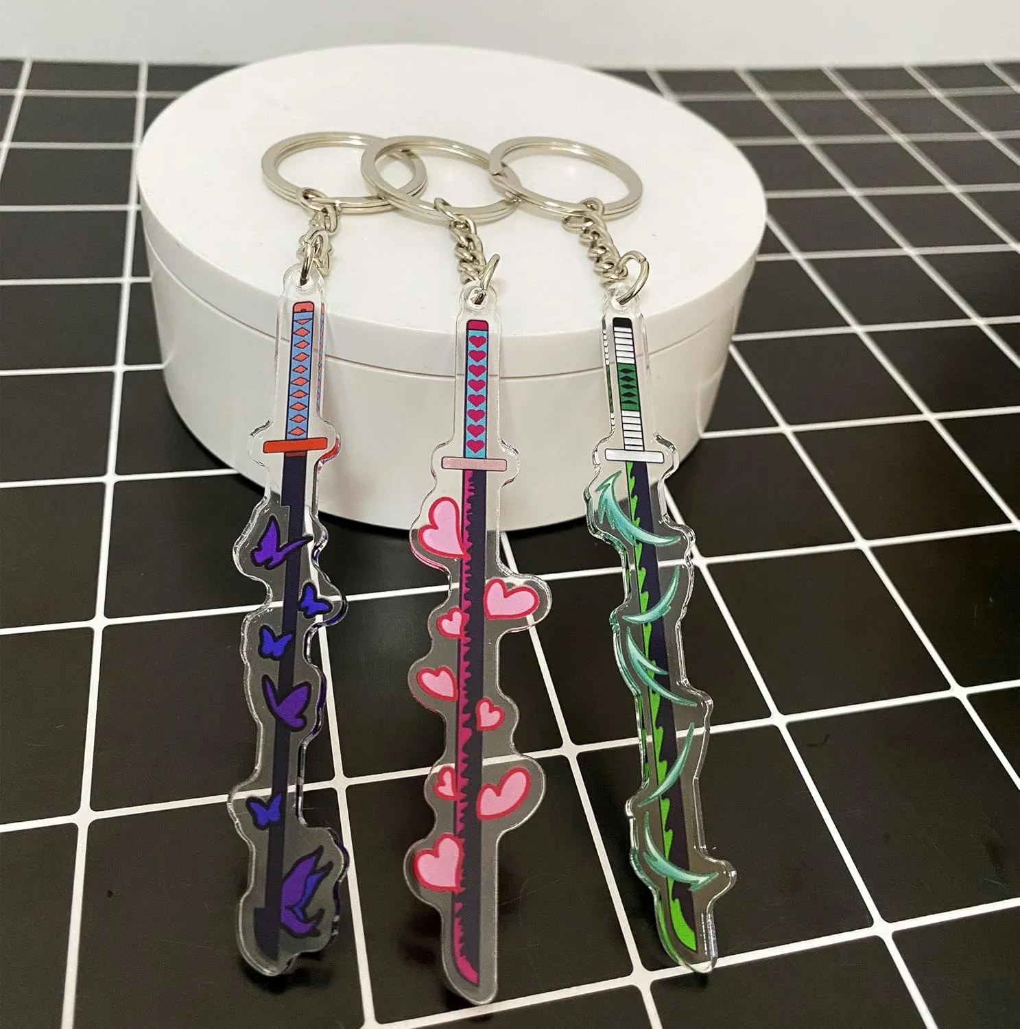 Anime Keychains, 12Pcs Acrylic Anime Keychain, 9Pcs Metal Katana Key chain, Rengoku Sword Keychain Merch Set