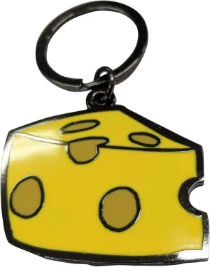 Applicable Pun Cheddar Slice Yellow Cheese - 1.75 inch Metal Keychain with Keyring
