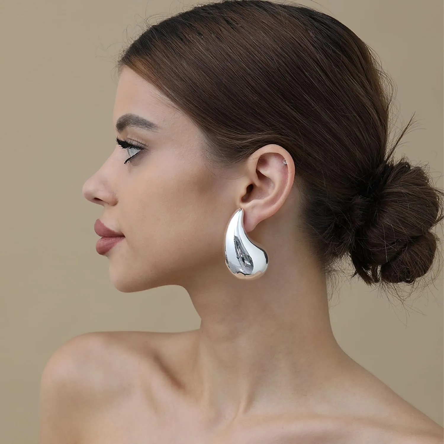 Ascona Drop Earring Extra Large Big Chunky Gold Hoop Earrings for Women, Lightweight Hypoallergenic Gold Plated Earrings Fashion Jewelry