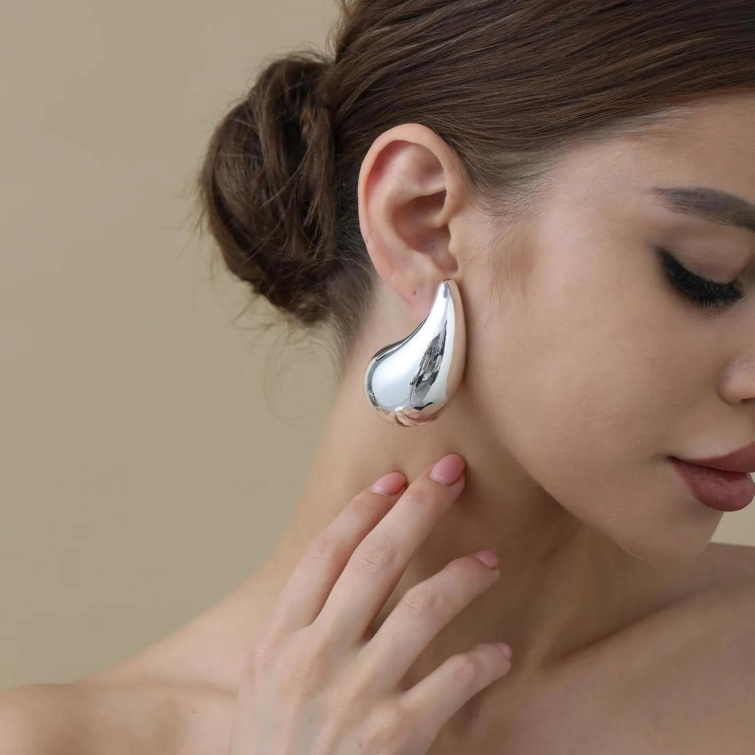 Ascona Drop Earring Extra Large Big Chunky Gold Hoop Earrings for Women, Lightweight Hypoallergenic Gold Plated Earrings Fashion Jewelry