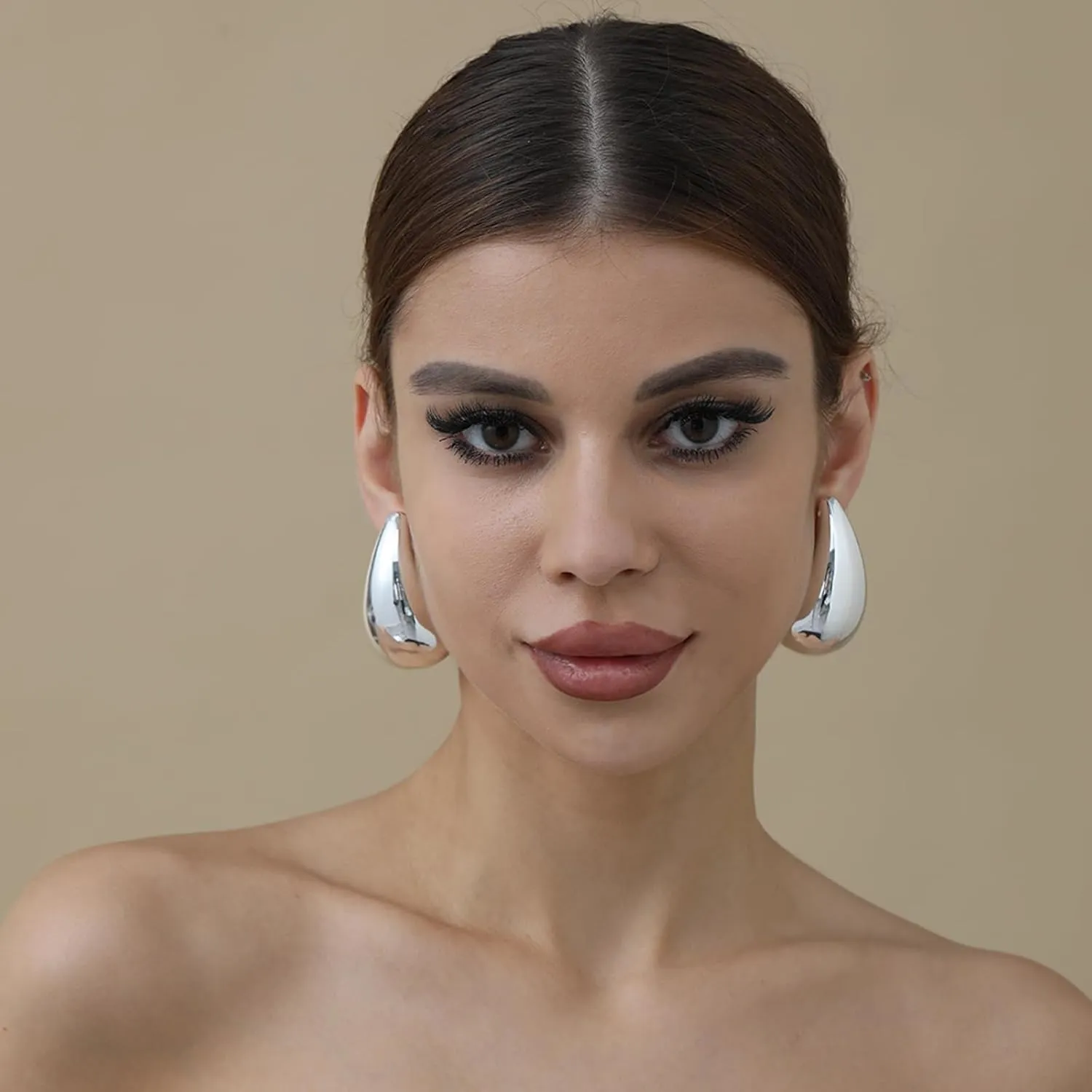 Ascona Drop Earring Extra Large Big Chunky Gold Hoop Earrings for Women, Lightweight Hypoallergenic Gold Plated Earrings Fashion Jewelry