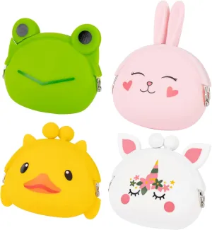 AUEAR, 4 Pack Animal Silicone Coin Bags Change Pouch Cute Purse for Women Girls 4 Styles