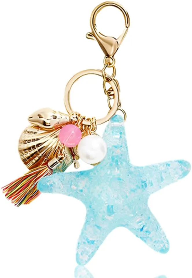 Beach Sea Ocean Themed Keychain Gifts for Women Ocean Lovers Beach Starfish Shell Keychain ring for Bag Purse Keychain Charm