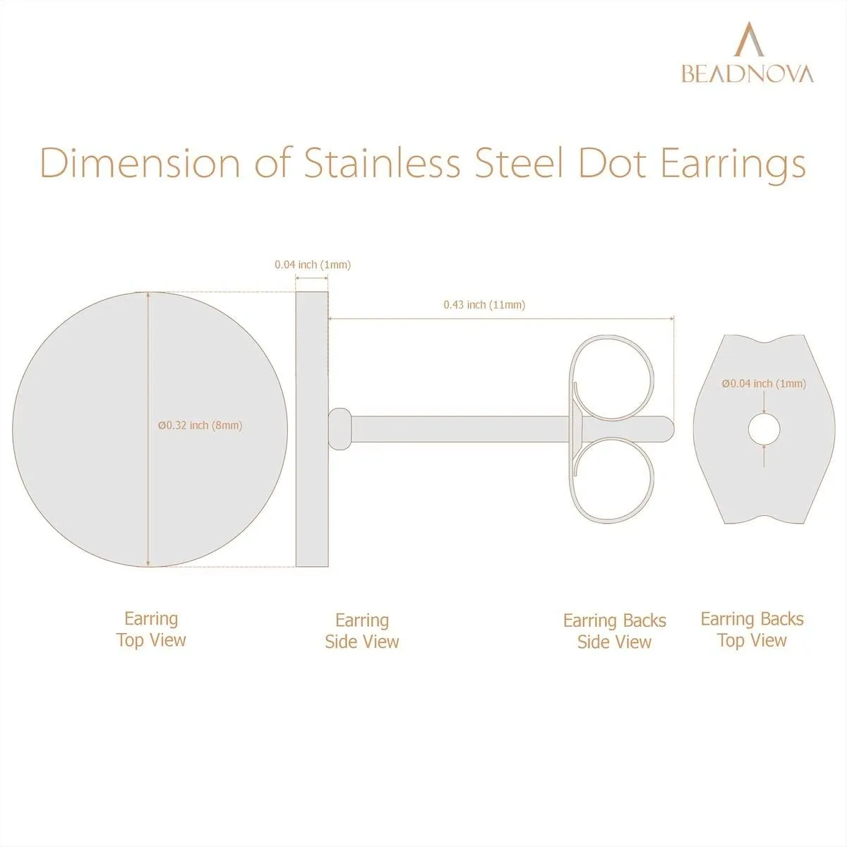 BEADNOVA Stainless Steel Stud Earrings Flat Circle Dot Earrings Fake Plugs Black Stud Piercing Post Earrings Fake Gauges for Men (2-10mm, Black, 1-3 pairs)