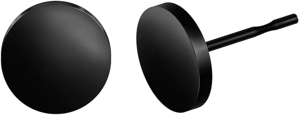 BEADNOVA Stainless Steel Stud Earrings Flat Circle Dot Earrings Fake Plugs Black Stud Piercing Post Earrings Fake Gauges for Men (2-10mm, Black, 1-3 pairs)