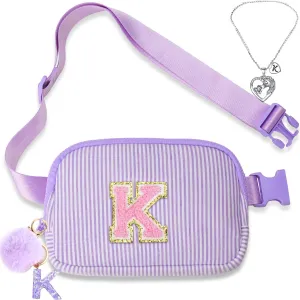 Belt Bag for Girls Birthday Gifts - Girls Fanny Pack Crossbody Bag Gifts for Teen Girls with Girls Initia Keychain Necklace K