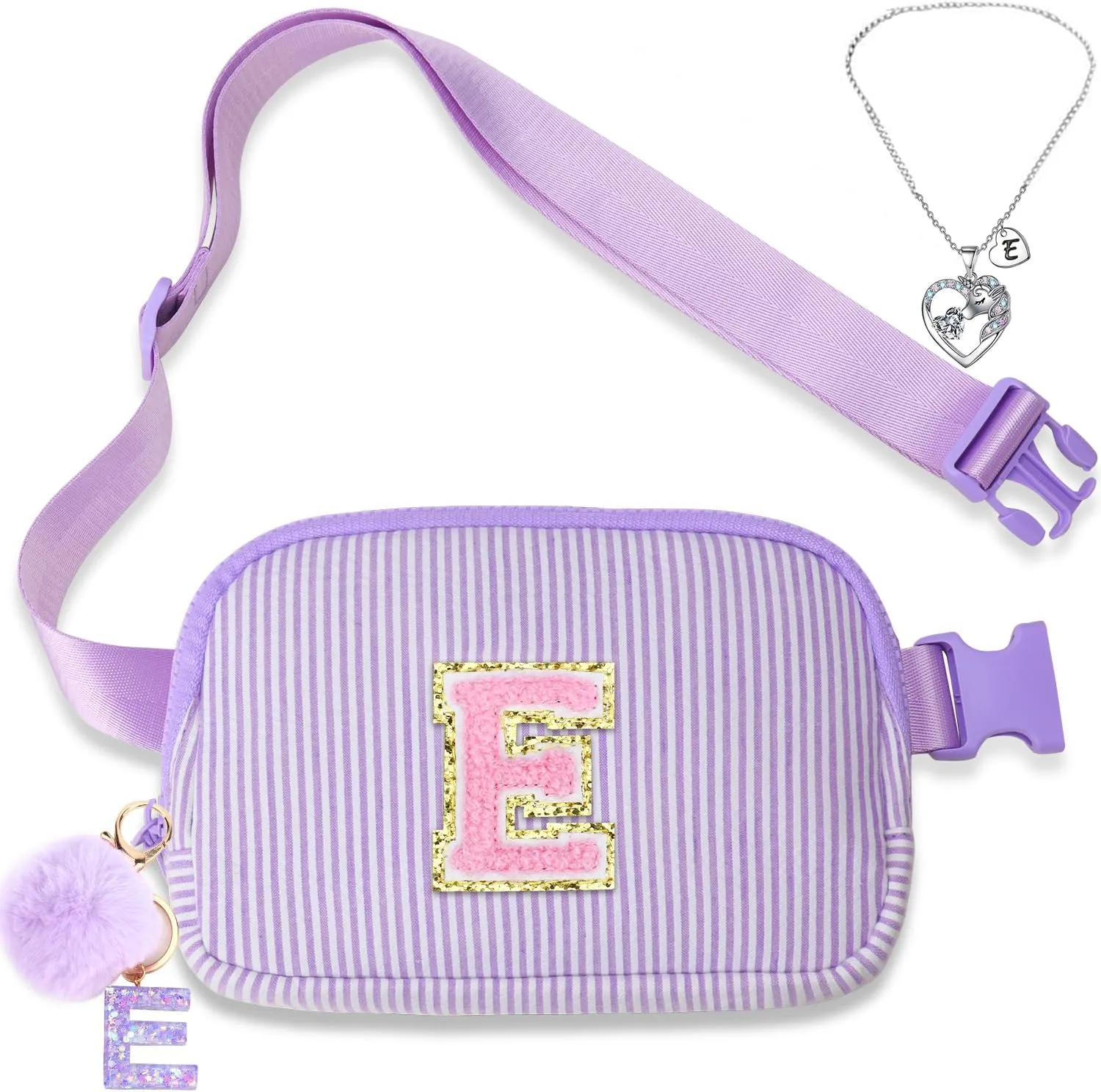 Belt Bag for Girls Birthday Gifts - Girls Fanny Pack Crossbody Bag Gifts for Teen Girls with Girls Letter Keychain Necklace E