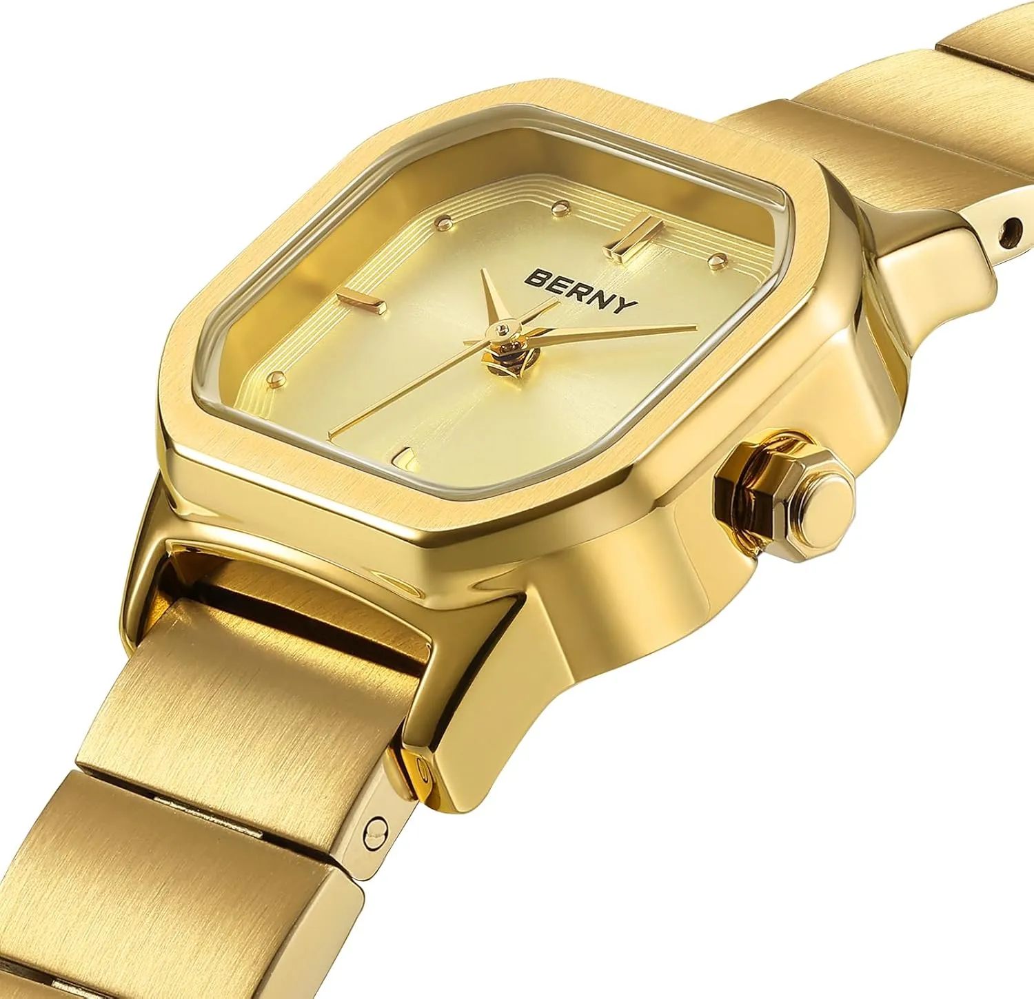 BERNY Gold Watches for Women Dainty Ladies Square Quartz Watch Japanese Quartz Movement 3ATM Waterproof Fashion Small Female Wrist Watch Luxury Birthday Gifts for Lady