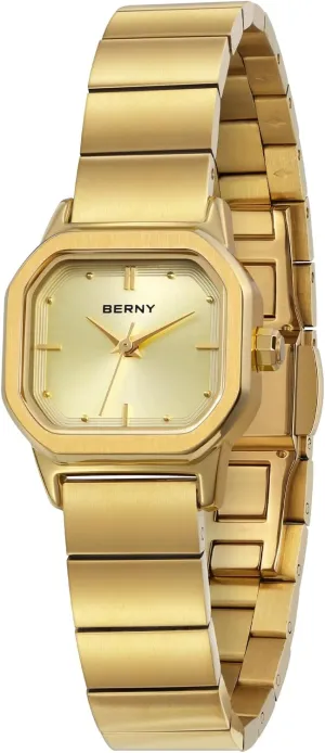 BERNY Gold Watches for Women Dainty Ladies Square Quartz Watch Japanese Quartz Movement 3ATM Waterproof Fashion Small Female Wrist Watch Luxury Birthday Gifts for Lady