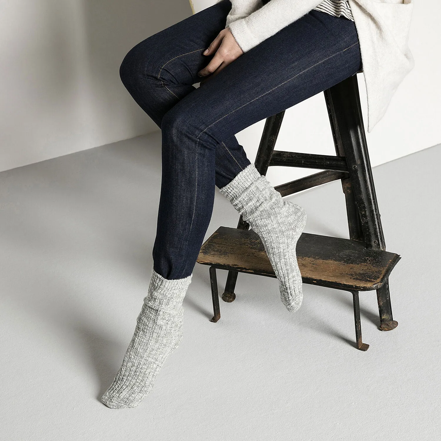 BIRKENSTOCK WOMENS COTTON SLUB SOCK GREY