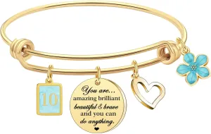Birthday Gifts for Women Charm Gold Birthday Bracelets 10th 11th 12th 13th 14th 15th 16 th 18th 21st 30th 40th 50th 60th 70th Gifts for Mom Grandma Nan Sister Daughter Niece Cousin Birthday Bangle Jewelry Gifts