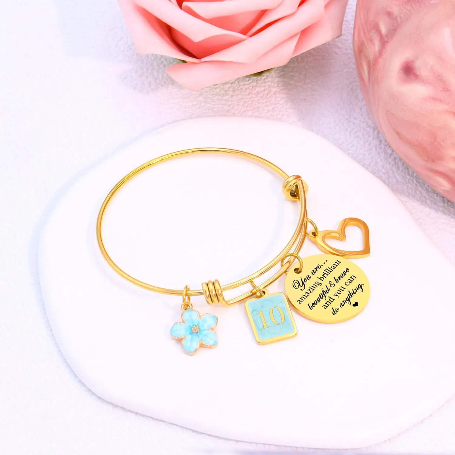 Birthday Gifts for Women Charm Gold Birthday Bracelets 10th 11th 12th 13th 14th 15th 16 th 18th 21st 30th 40th 50th 60th 70th Gifts for Mom Grandma Nan Sister Daughter Niece Cousin Birthday Bangle Jewelry Gifts