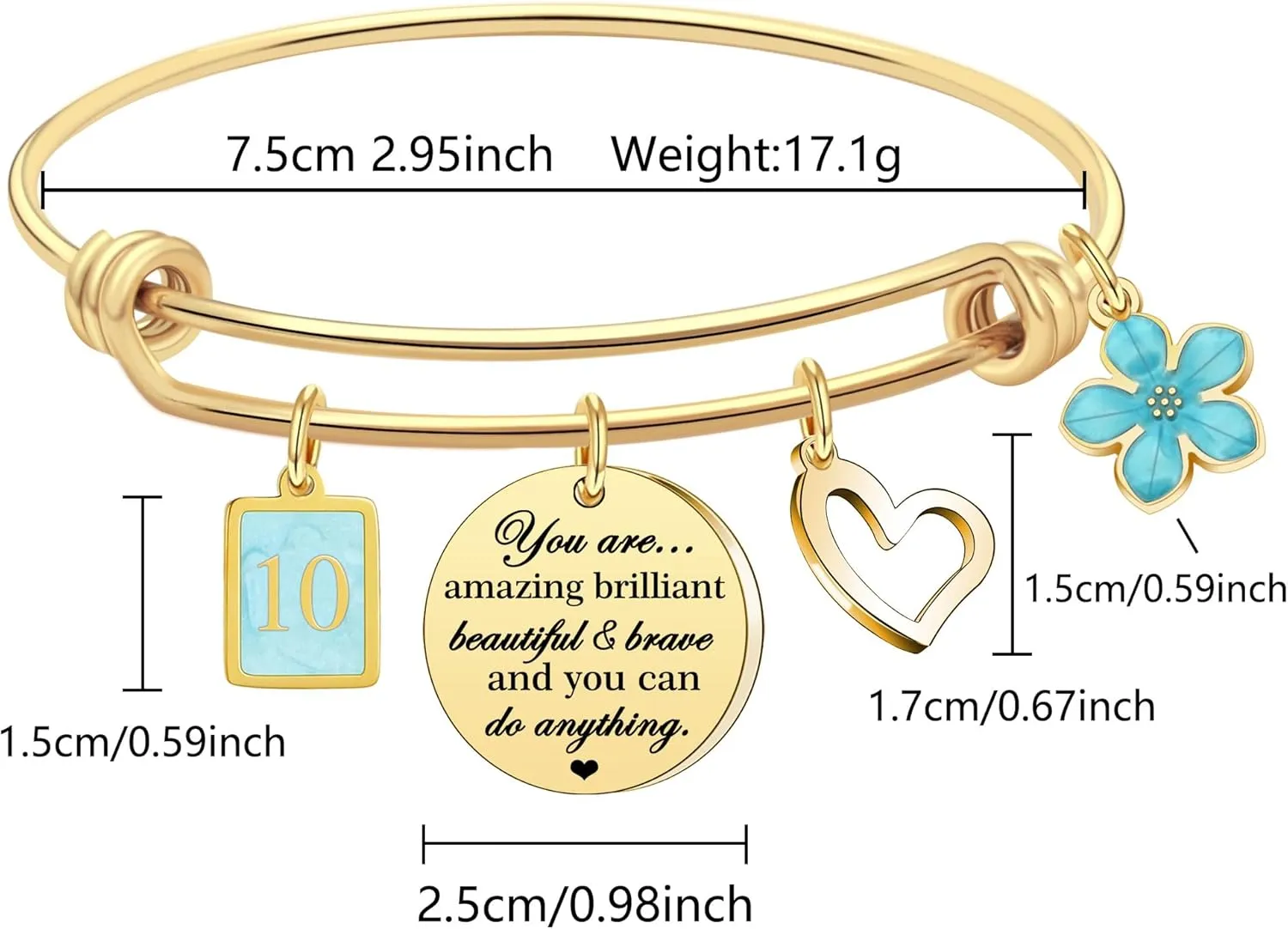 Birthday Gifts for Women Charm Gold Birthday Bracelets 10th 11th 12th 13th 14th 15th 16 th 18th 21st 30th 40th 50th 60th 70th Gifts for Mom Grandma Nan Sister Daughter Niece Cousin Birthday Bangle Jewelry Gifts