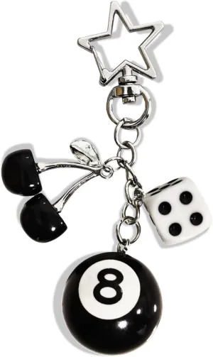 Black 8 Ball Lucky Dice Cherry Keychain Star Bags Charms Cute Y2k Aesthetic Accessory for Keys Purse Handbag Lucky Pool Balls