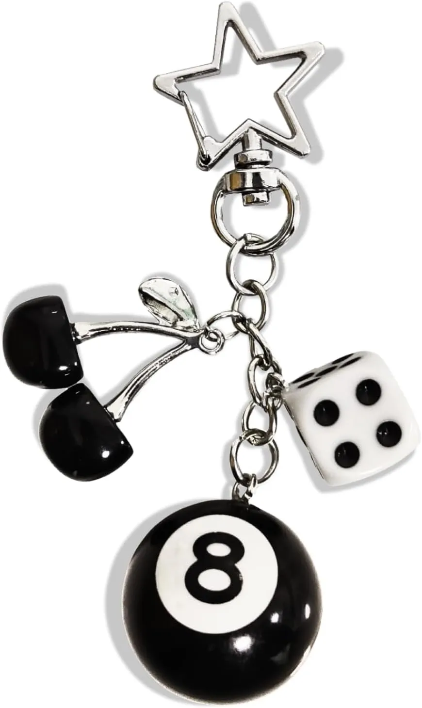 Black 8 Ball Lucky Dice Cherry Keychain Star Bags Charms Cute Y2k Aesthetic Accessory for Keys Purse Handbag Lucky Pool Balls