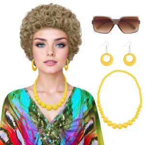 Blonde Curly Wig for Ropper Costume, Ropper Wig  Sunglasses  Jewelry  Wig Cap for Cosplay Halloween Party