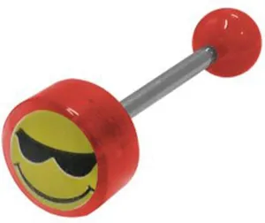 BodyJewelryOnline UV Reactive Acrylic Flat Head Beads Smiley Face Sunglasses Tongue Ring 14G Surgical Steel Straight Barbell Tongue Piercing Jewelry 5/8 Inch (15mm)