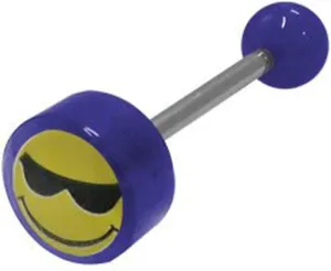 BodyJewelryOnline UV Reactive Acrylic Flat Head Beads Smiley Face Sunglasses Tongue Ring 14G Surgical Steel Straight Barbell Tongue Piercing Jewelry 5/8 Inch (15mm)