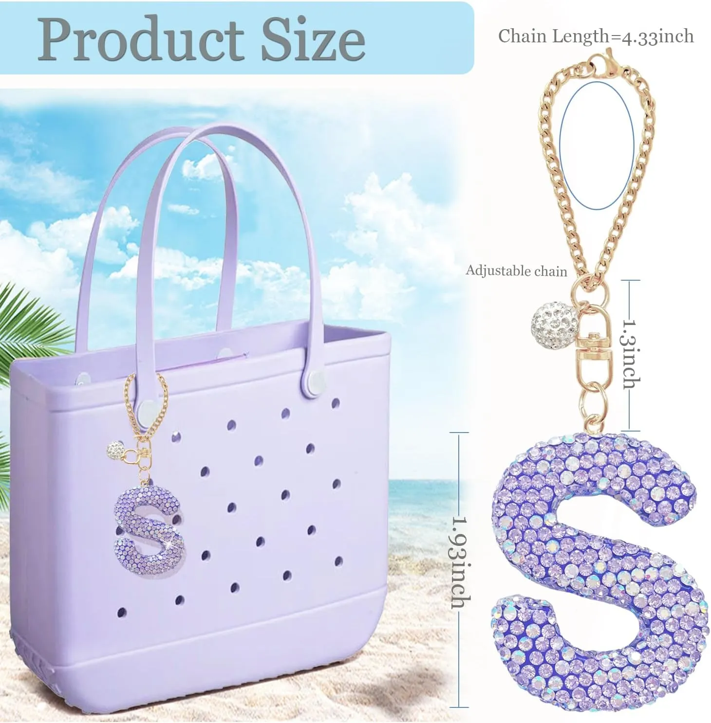 Bogg Bag Accessories,Bogg Bag Charms Keychain for Women Girls,Letter Charms for Beach Bitty Bogg Handbags Tote Bags