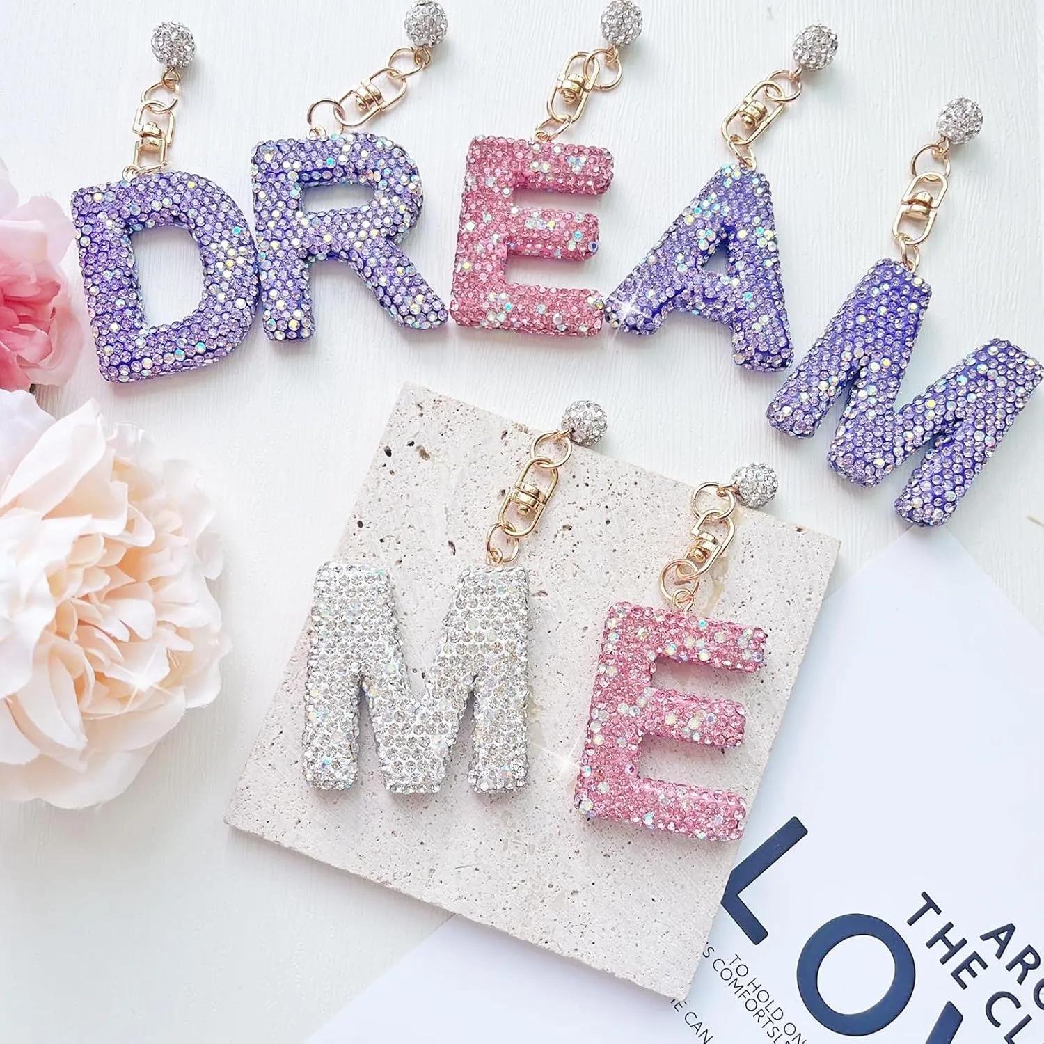 Bogg Bag Accessories,Bogg Bag Charms Keychain for Women Girls,Letter Charms for Beach Bitty Bogg Handbags Tote Bags