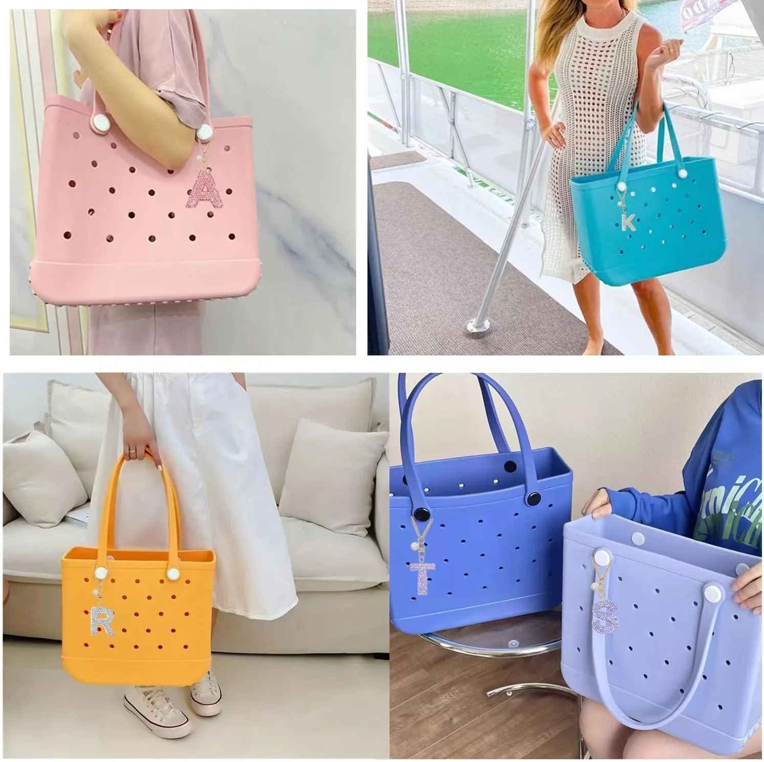 Bogg Bag Accessories,Bogg Bag Charms Keychain for Women Girls,Letter Charms for Beach Bitty Bogg Handbags Tote Bags