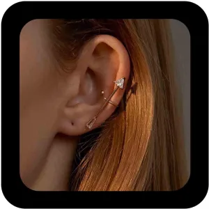 Bohemian Paved Arrow Ear Cuff Earrings Cross Cartilage Clip on Wrap Hoop Earrings Gold Cross Crystal Ear Crawler Arrow Clip Wrap Earrings No Piercing Earring Jewelry for Women