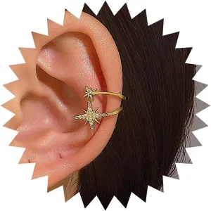 Boho Crystal Star Cuff Earrings Gold Cz Northstar Cuff Wrap Earrings Starburst Cartilage Cuff Earrings Rhinestone Star No Pierced Earrings Jewelry for Women
