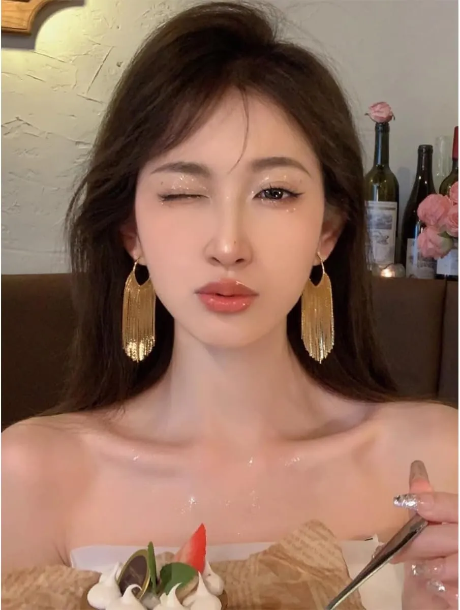 Boho Linear Tassel Drop Dangling Earrings For Women,Long Formal Country Bohemian Fringe Chain Chandelier Prom Statement Trendy Earrings For Party Prom
