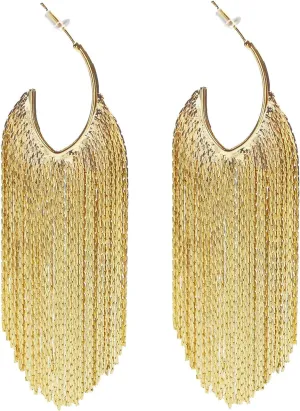 Boho Linear Tassel Drop Dangling Earrings For Women,Long Formal Country Bohemian Fringe Chain Chandelier Prom Statement Trendy Earrings For Party Prom