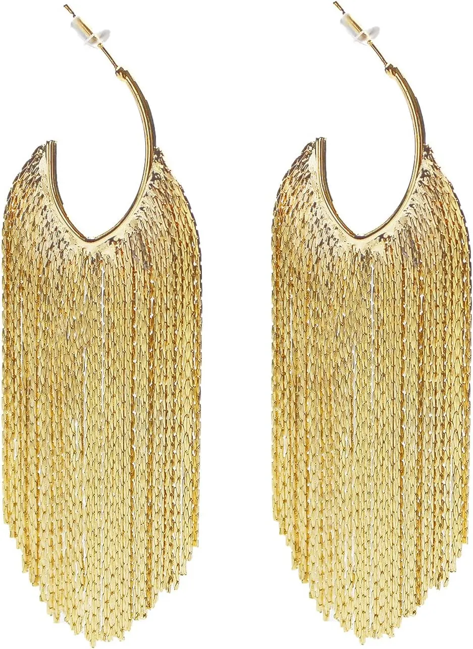 Boho Linear Tassel Drop Dangling Earrings For Women,Long Formal Country Bohemian Fringe Chain Chandelier Prom Statement Trendy Earrings For Party Prom