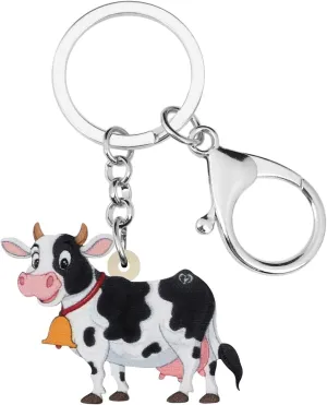 BONSNY Acrylic Sweet Colorful Cow Dairy Cattle Keychains Key Ring Car Purse Bags Farm Animal Lover Gifts
