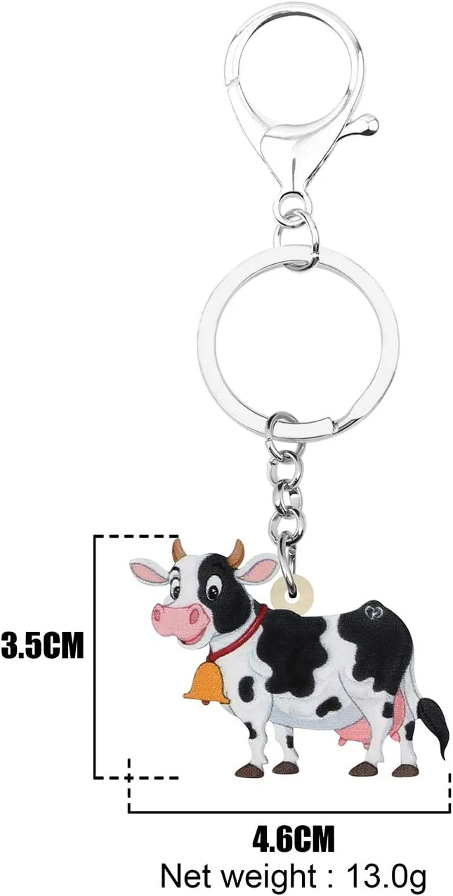 BONSNY Acrylic Sweet Colorful Cow Dairy Cattle Keychains Key Ring Car Purse Bags Farm Animal Lover Gifts