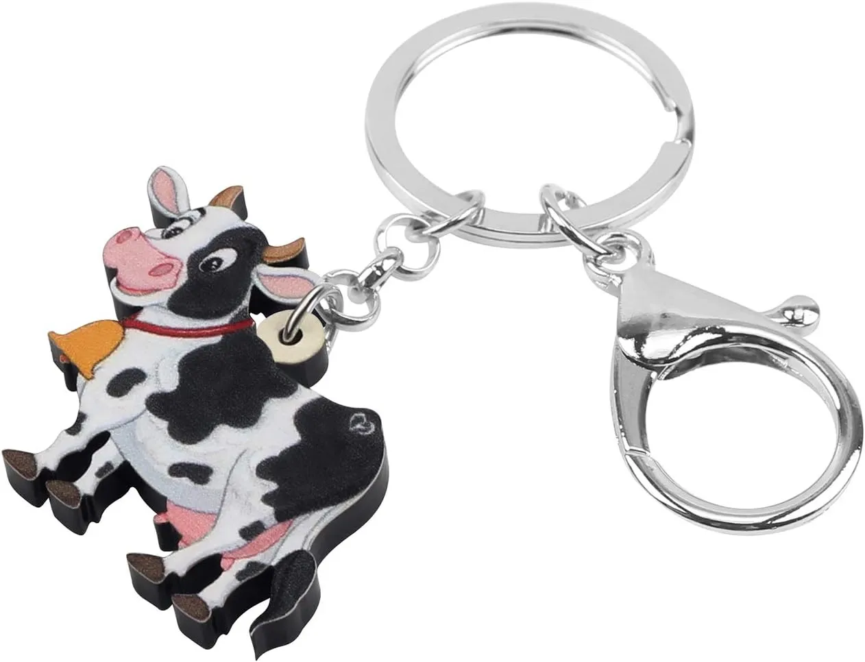 BONSNY Acrylic Sweet Colorful Cow Dairy Cattle Keychains Key Ring Car Purse Bags Farm Animal Lover Gifts