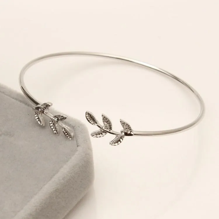 Bracelet Femme 2018 Jewelry Vintage Pulseras Gold Colour Silver Simple Leaf Feather Bracelet For Women