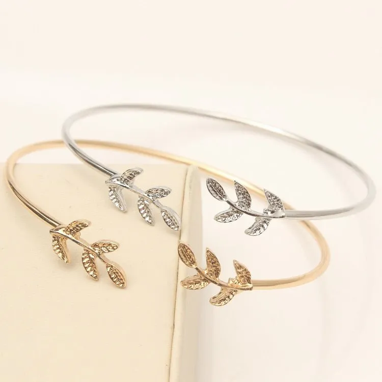 Bracelet Femme 2018 Jewelry Vintage Pulseras Gold Colour Silver Simple Leaf Feather Bracelet For Women