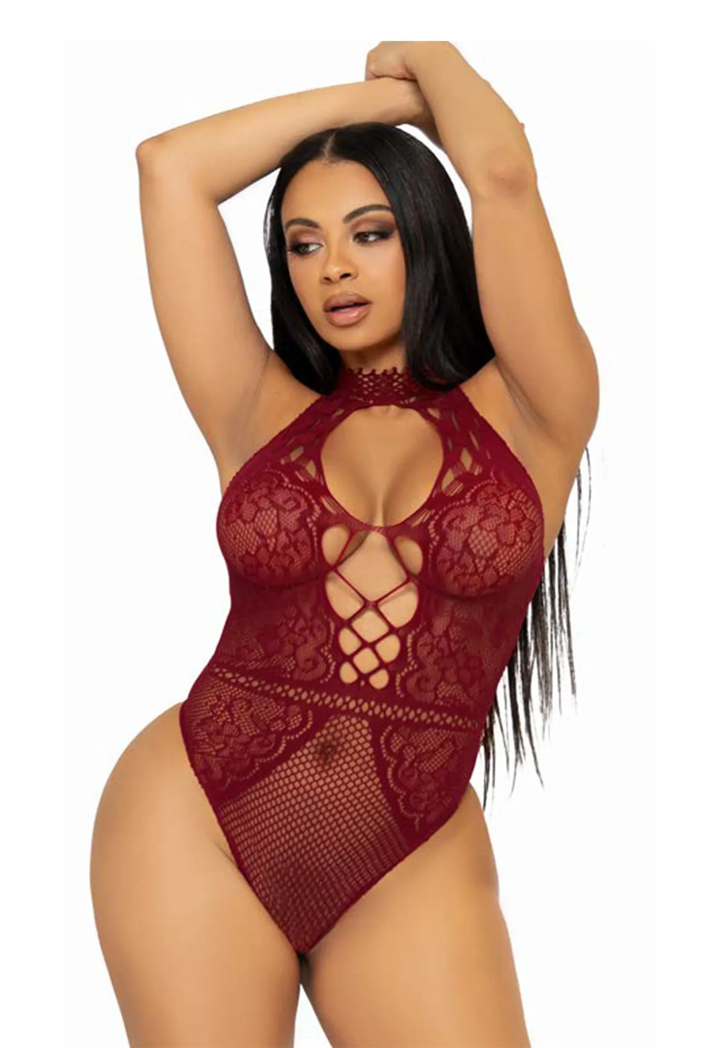 Bring The Heat Lace Bodysuit, Net and Floral Lace Halter Teddy