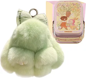 Bunny Lulu Keychain with Tin & Bag Rabbit Fur Bunny Lulu Keychain With Bow for Women Cute Soft Plush Accessory
