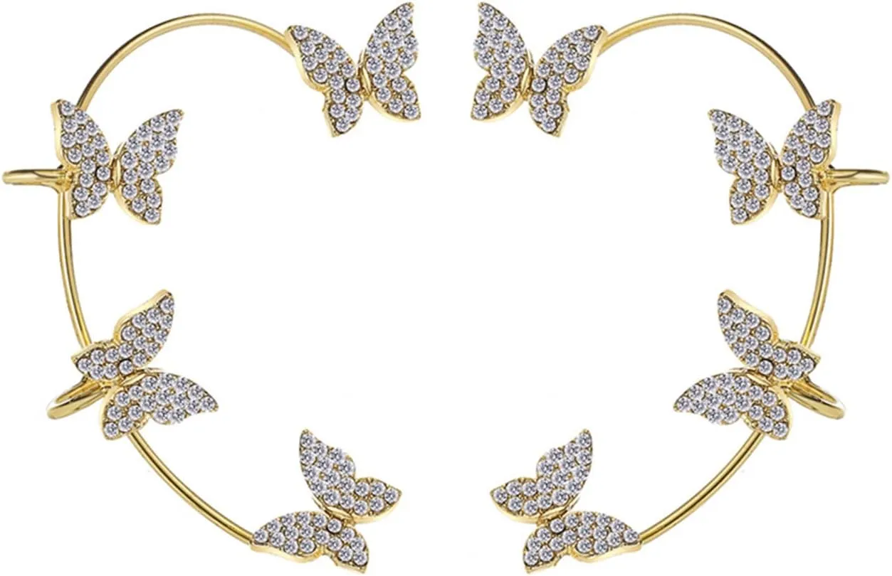 Butterfly Climber Crawl Ear Cuffs Wraps Earrings for Women Non Piercing