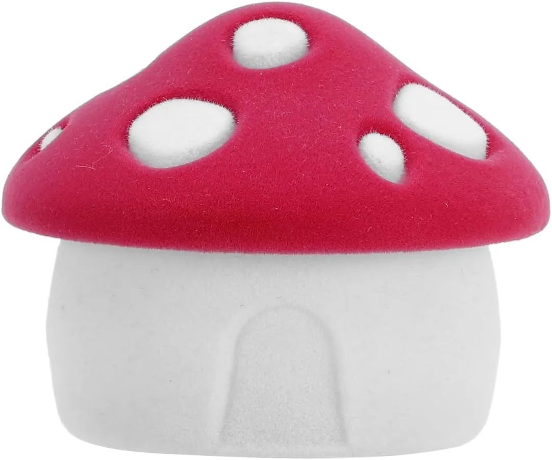 Cabilock Mushroom Shape Jewelry Box, Flannel Ring Necklace Organizer, Cute Red Mushroom Decor, Mushroom Shape Jewelry Boxes for Travel, 1.96x1.96x1.96 Inches