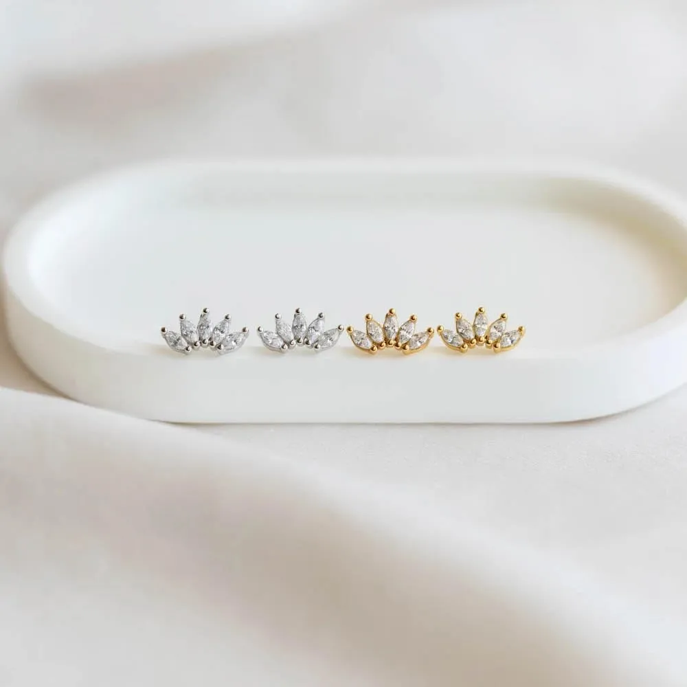 CAITLYNMINIMALIST Lotus Flower Marquise Cluster 18K Gold Sterling Silver Multi CZ Diamond Stud Earrings