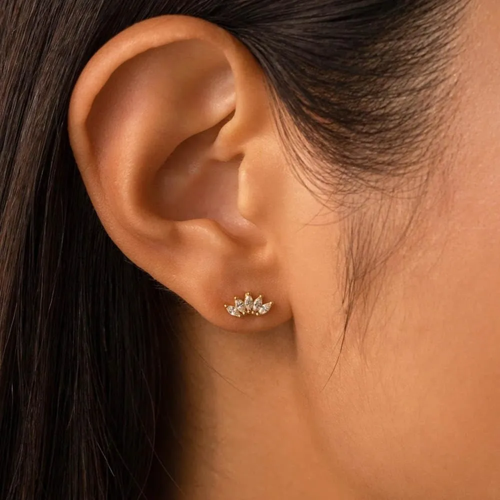 CAITLYNMINIMALIST Lotus Flower Marquise Cluster 18K Gold Sterling Silver Multi CZ Diamond Stud Earrings
