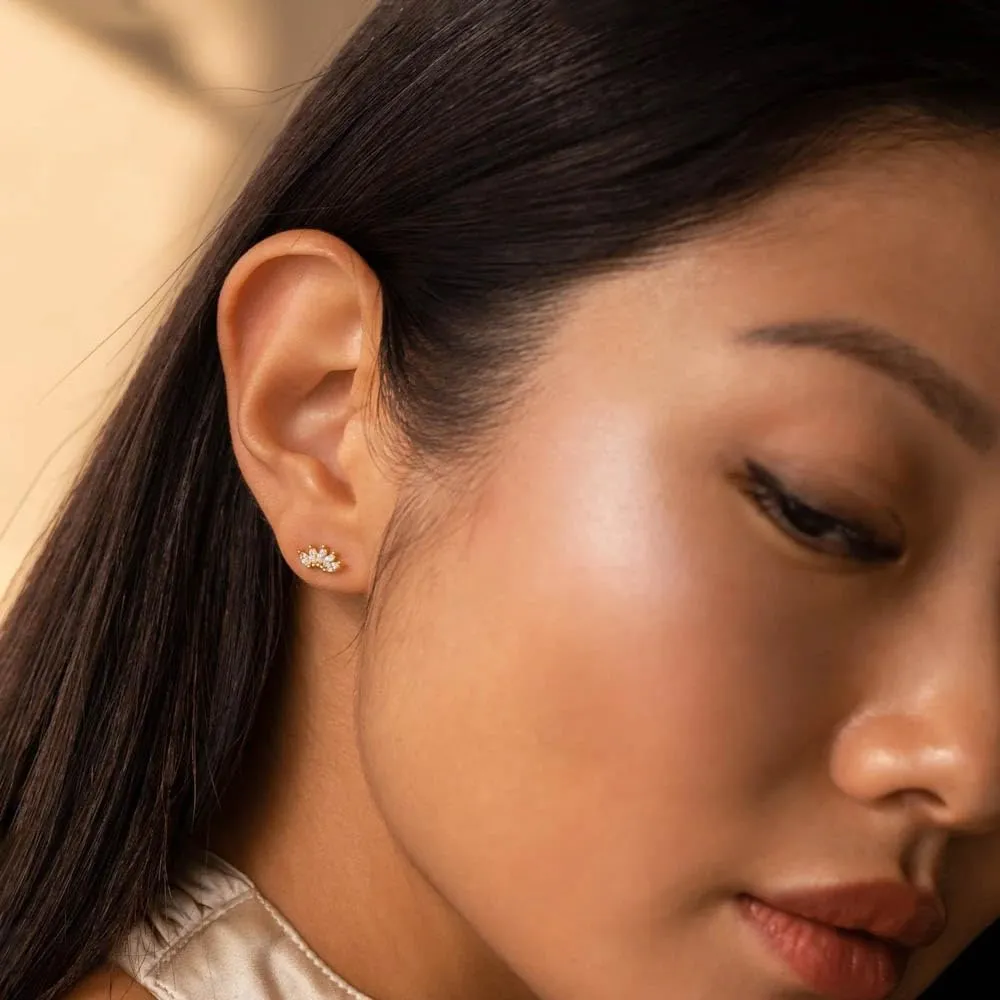 CAITLYNMINIMALIST Lotus Flower Marquise Cluster 18K Gold Sterling Silver Multi CZ Diamond Stud Earrings