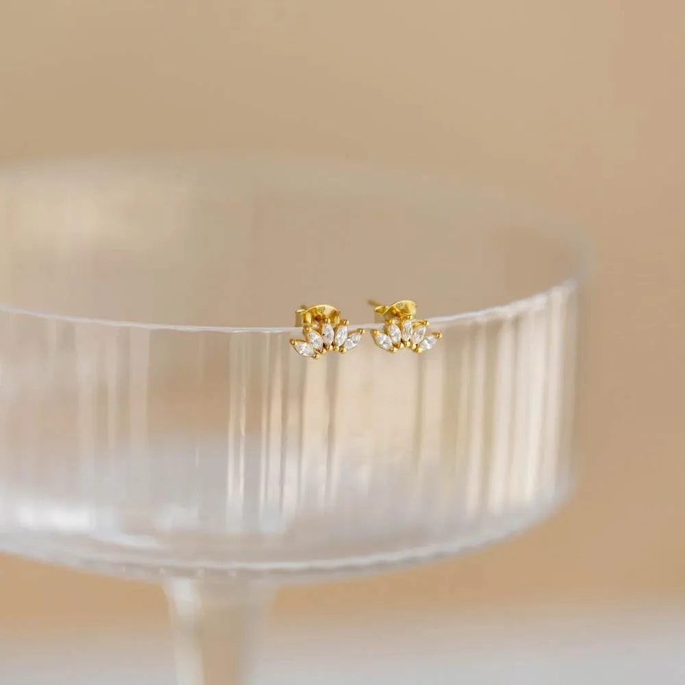 CAITLYNMINIMALIST Lotus Flower Marquise Cluster 18K Gold Sterling Silver Multi CZ Diamond Stud Earrings
