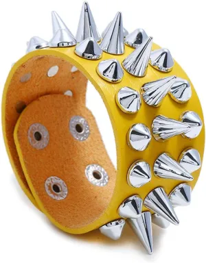 Caiyao Punk Gothic Tine Spike Rivet Bracelets Adjustable Studded Buckle Cuff Biker Leather Bangle Snap Button Wristband for Men Cool Personality Jewelry