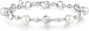 Carleen Birthstone Bracelets for Women 925 Sterling Silver Five Heart Station Created Gemstone Tennis Bracelet Jewelry Anniversary Birthday for Wife, 7" 1.2" Extender