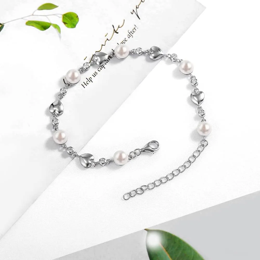 Carleen Birthstone Bracelets for Women 925 Sterling Silver Five Heart Station Created Gemstone Tennis Bracelet Jewelry Anniversary Birthday for Wife, 7" 1.2" Extender