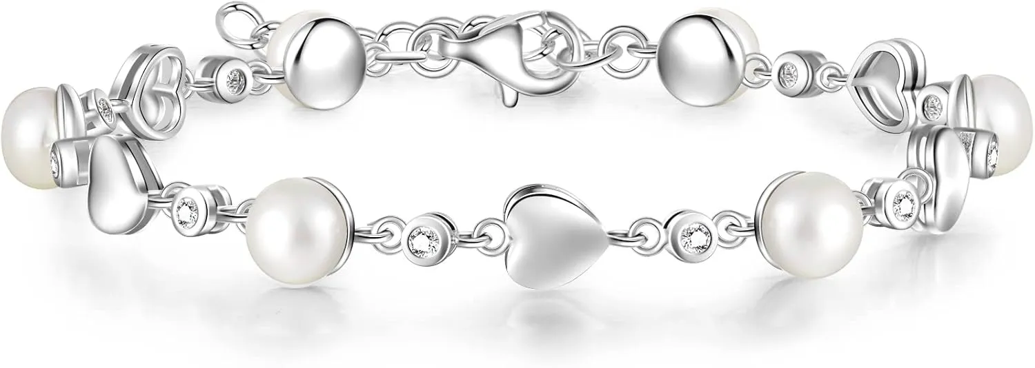 Carleen Birthstone Bracelets for Women 925 Sterling Silver Five Heart Station Created Gemstone Tennis Bracelet Jewelry Anniversary Birthday for Wife, 7" 1.2" Extender