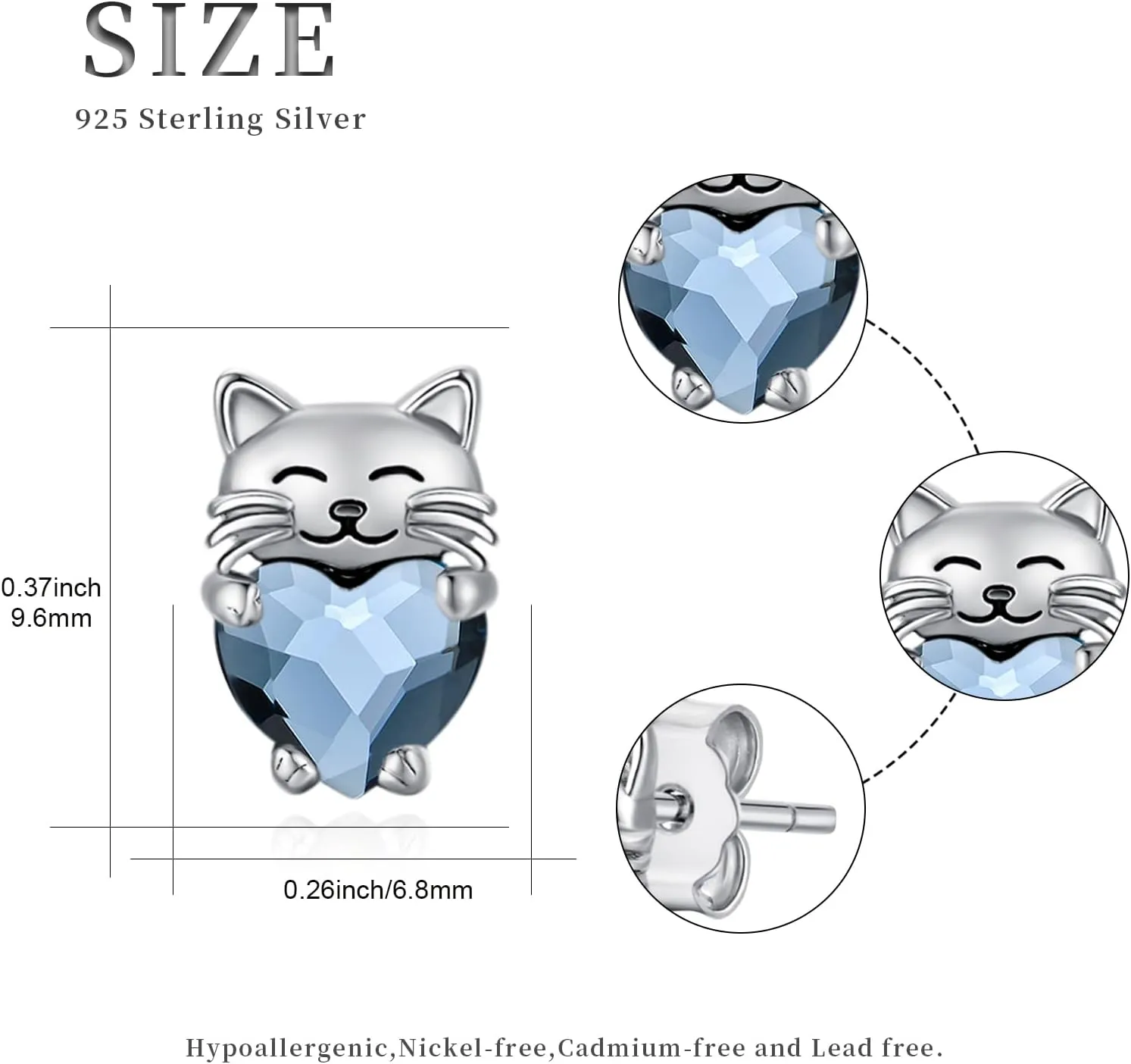 Cat Earrings 925 Sterling Silver Cute Pet Kitten Stud Earrings Cat Jewelry Gifts for Women Hypoallergenic Earrings for Sensitive Ears