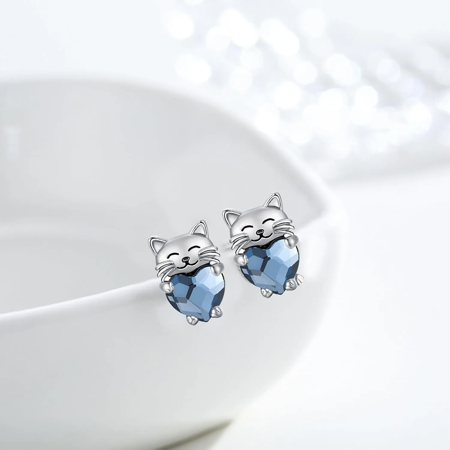 Cat Earrings 925 Sterling Silver Cute Pet Kitten Stud Earrings Cat Jewelry Gifts for Women Hypoallergenic Earrings for Sensitive Ears