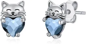 Cat Earrings 925 Sterling Silver Cute Pet Kitten Stud Earrings Cat Jewelry Gifts for Women Hypoallergenic Earrings for Sensitive Ears